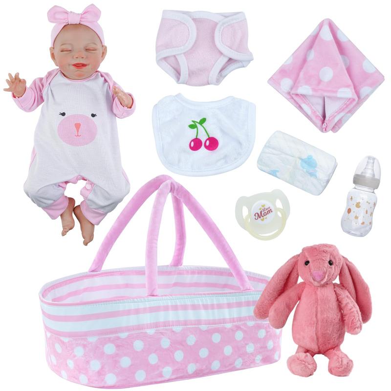 BABESIDE Lifelike Reborn Baby Dolls - 20-Inch Sweet Smile Real Life Realistic-Newborn Full Body Vinyl Sleeping Baby Girl with Basket & Rabbit Doll for 3+ Year Old Kids