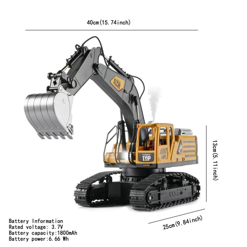 14-channel Remote Control Excavator Toy, 1 Box Construction Truck Toy with Simulation Smoke, Mechanical Sound & Light Effect, Ideal Gift for Boys, Christmas, Christmas Gift