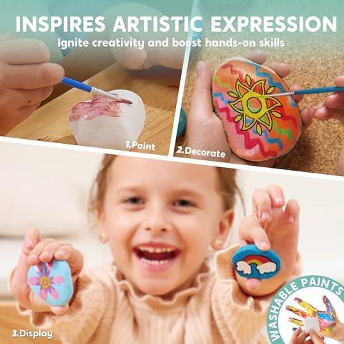 Rock Painting Kit, Arts and Crafts for Girls & Boys Ages 6-12, DIY Supplies for Painting Rocks, Easter Craft Kits Art Set, Toddler Birthday Christmas Presents, Family Indoor Activity