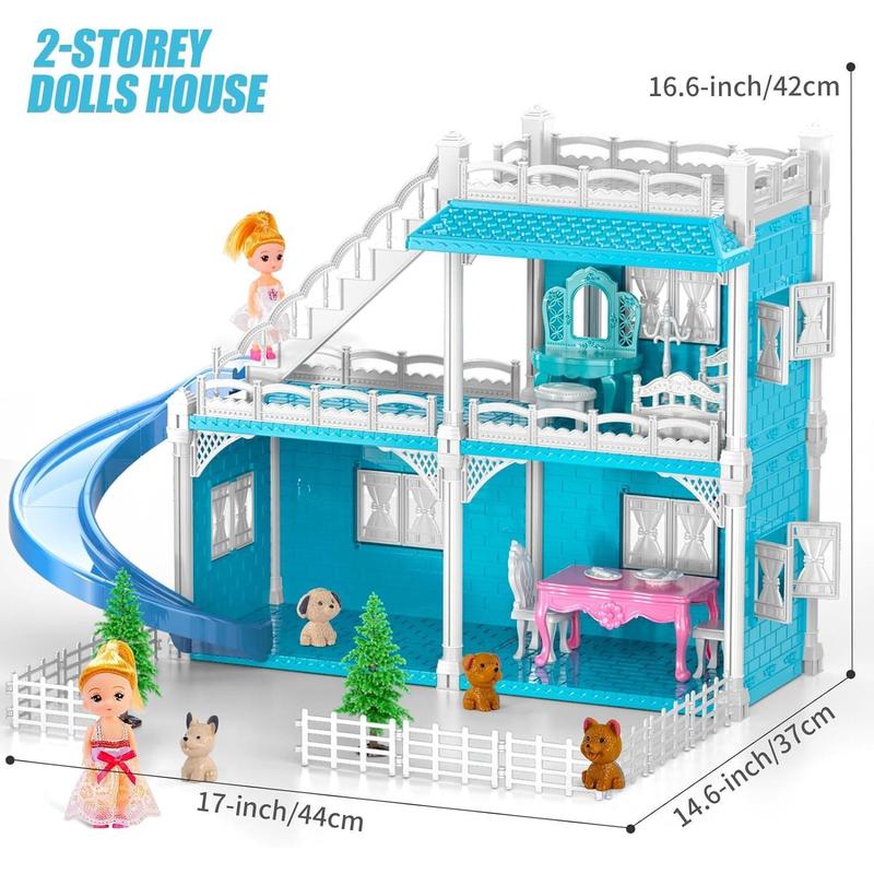 Dolls House, 4 Stories 10 Rooms Dolls House with 2 Princesses Slide Accessories, Playset Playhouse Gift, Christmas Gifts2024