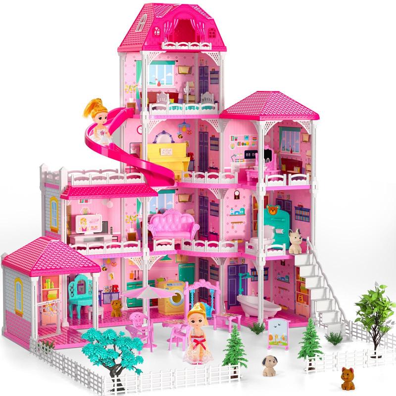 Dolls House, 4 Stories 10 Rooms Dolls House with 2 Princesses Slide Accessories, Playset Playhouse Gift, Christmas Gifts2024