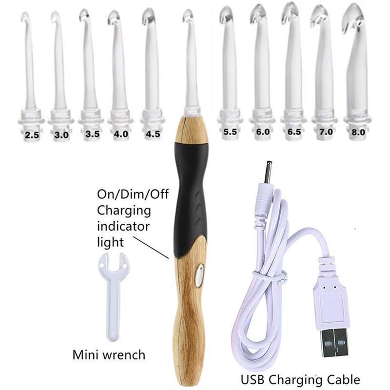 11 Sizes Lighted Crochet Hooks Set - Light Up Crochet Hooks with Case,Rechargeable, Light,2.5mm to 8mm…