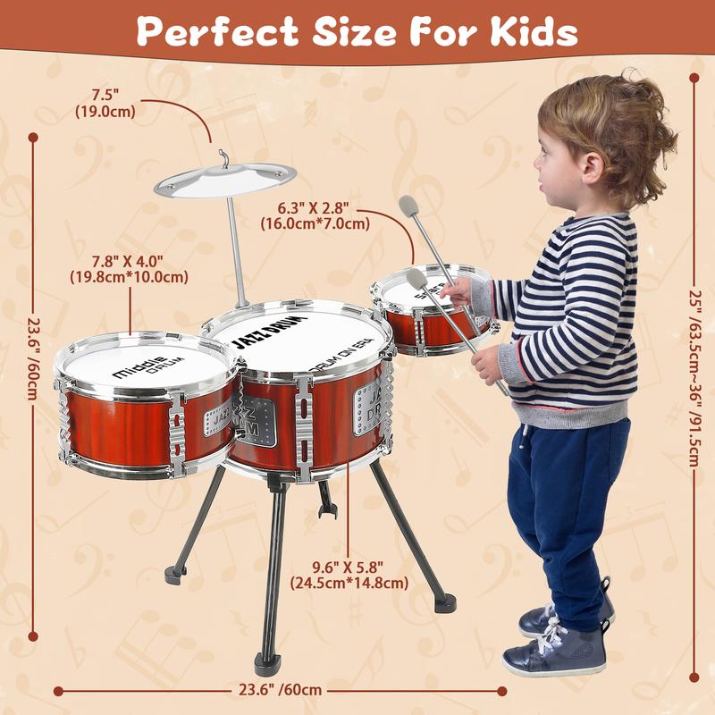 Kids Drum Set Music Toy Drum Set for Toddlers Ages 3-5 Jazz Drum Kit with Stool, 3 Drums Percussion Musical Instruments Toys for 3 4 5 Year Old Boys Girls Gifts