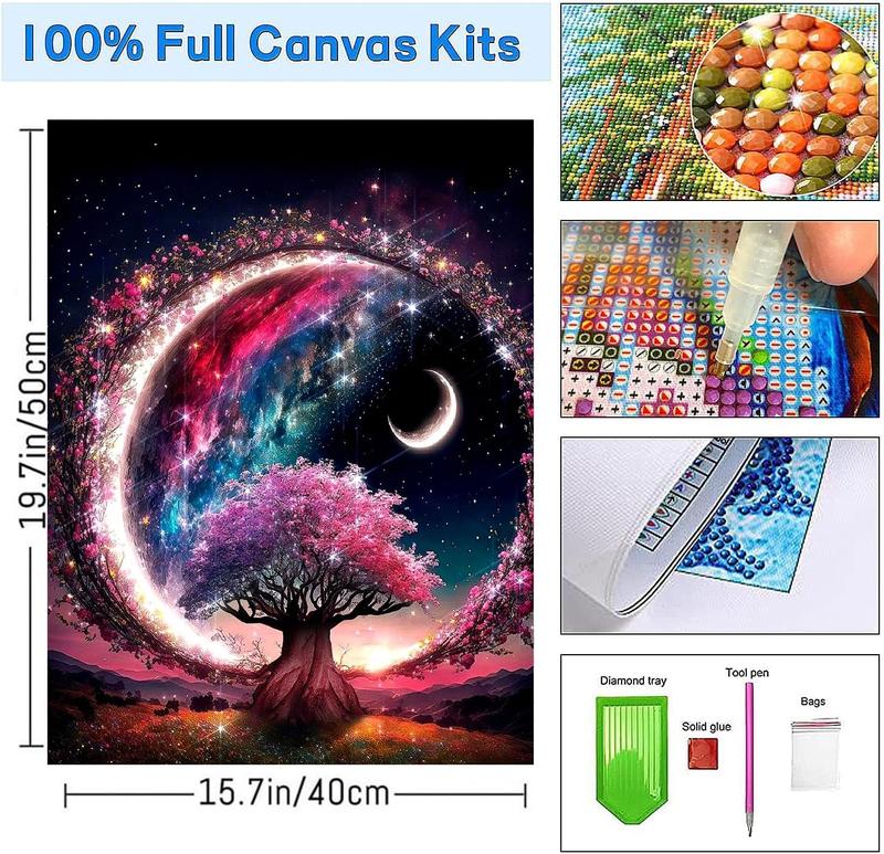 Diamond Painting Kits for Adults,5D Full Round Drill Diamond Art,Moon Tree of Life Diamond Painting Crystal Rhinestone Embroidery Craft Kits for Home Wall Decor Gifts 20x16inch