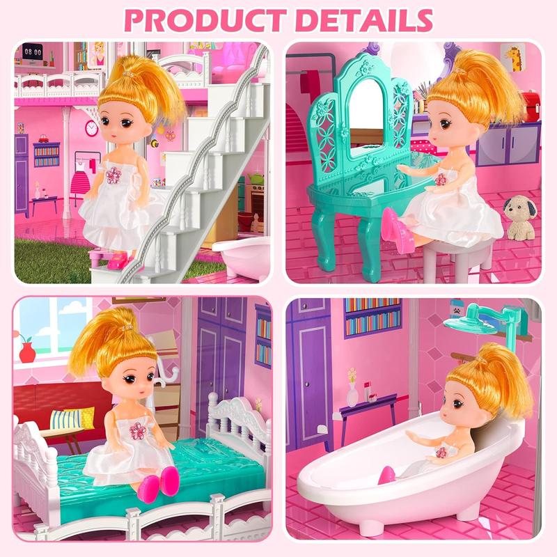 Dolls House, 4 Stories 10 Rooms Dolls House with 2 Princesses Slide Accessories, Playset Playhouse Gift, Christmas Gifts2024