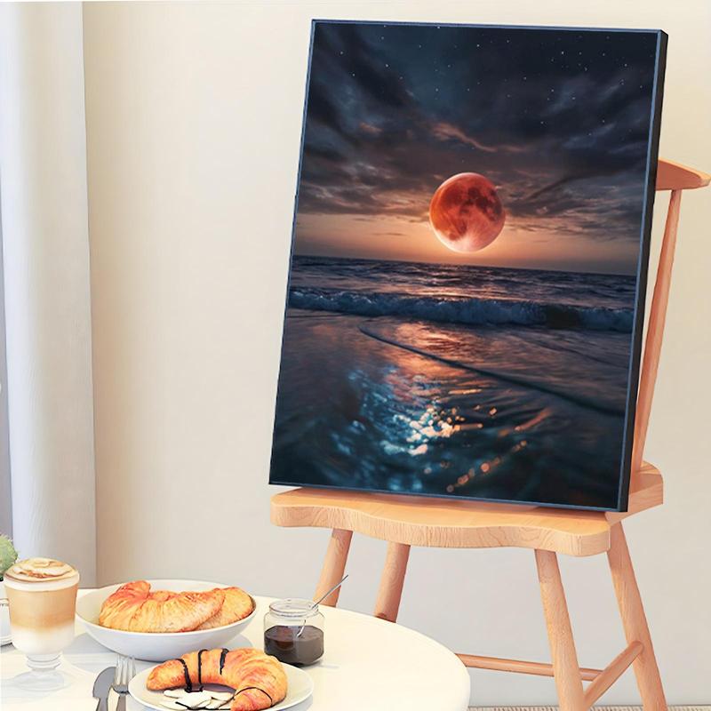 Moon & Sea Pattern DIY Painting By Numbers Kit Without Frame, 1 Set DIY Paint By Numbers Kit, Wall Art Decoration for Home Living Room Bedroom