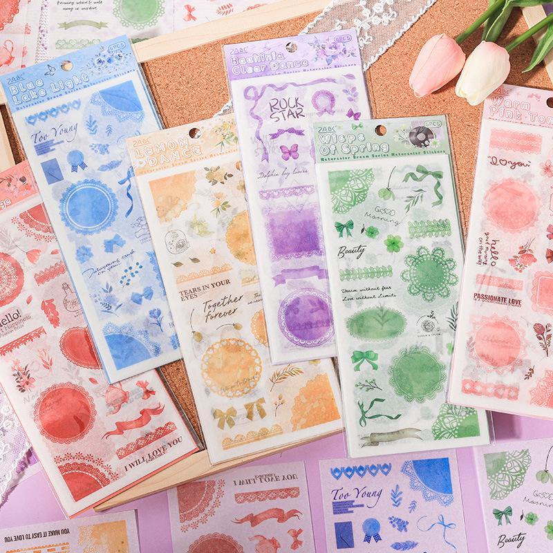 Watercolor Dream Series Sticker & Paper Set, 6 Counts set Scrapbook & Journal Making Material Paper, Decorative Sticker for Stationery & Computer Case