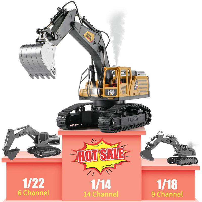 14-channel Remote Control Excavator Toy, 1 Box Construction Truck Toy with Simulation Smoke, Mechanical Sound & Light Effect, Ideal Gift for Boys, Christmas, Christmas Gift