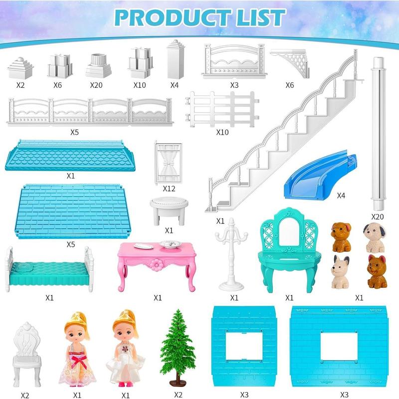 Dolls House, 4 Stories 10 Rooms Dolls House with 2 Princesses Slide Accessories, Playset Playhouse Gift, Christmas Gifts2024