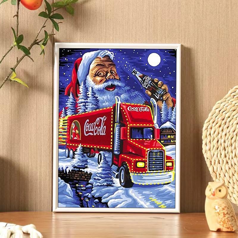 Christmas DIY Artificial Rhinestones Arts Painting Kit Without Frame, Santa Claus And Car Pattern DIY Painting, Handmade Craft Wall Art Decoration, Christmas Gift