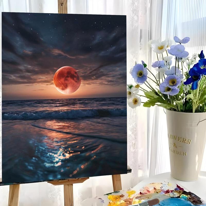 Moon & Sea Pattern DIY Painting By Numbers Kit Without Frame, 1 Set DIY Paint By Numbers Kit, Wall Art Decoration for Home Living Room Bedroom