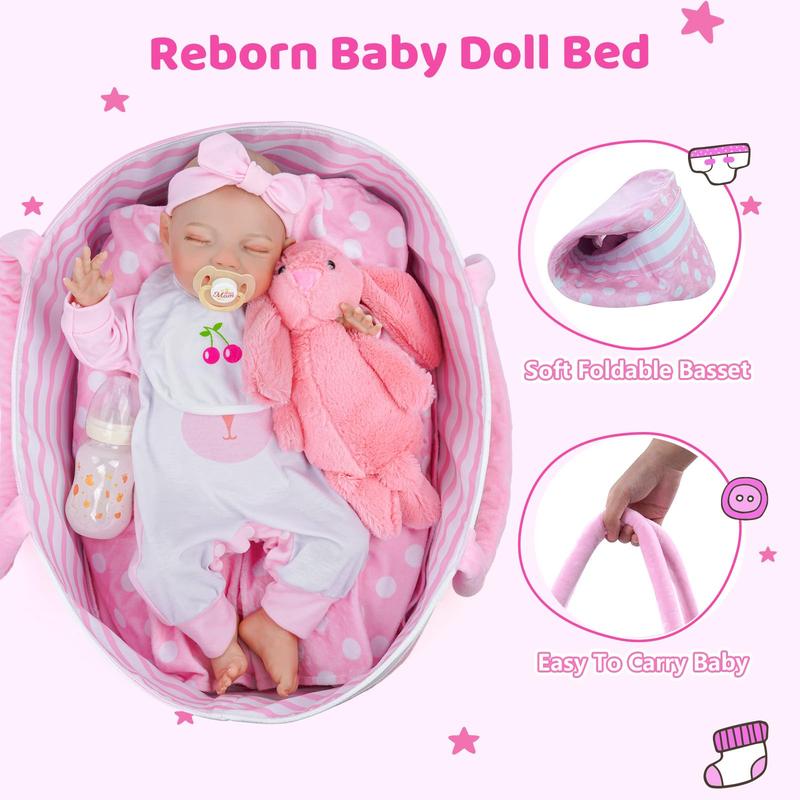 BABESIDE Lifelike Reborn Baby Dolls - 20-Inch Sweet Smile Real Life Realistic-Newborn Full Body Vinyl Sleeping Baby Girl with Basket & Rabbit Doll for 3+ Year Old Kids