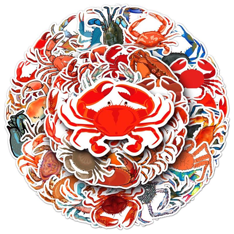 Cartoon Crab Pattern Sticker (50pcs), Self Adhesive Decor Paper, Decor Sticker for Greeting Card Water Bottle Laptop Phone