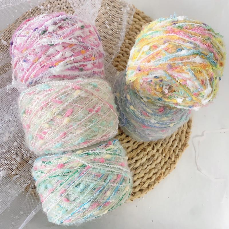 50g DIY Handmade Yarn, 1 Count Colorful Weaving Yarn, Fancy Hand Woven Multi Strand Yarn for Weaving Hair Clips, Scarves