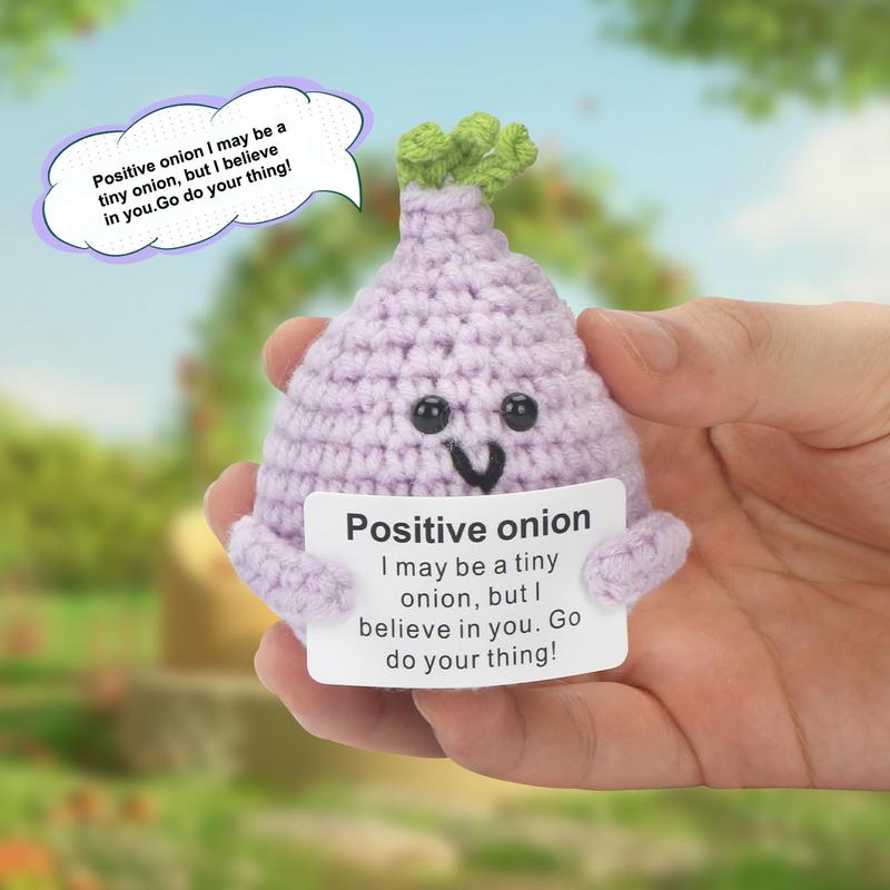 Mini Knitted Ornaments, 7 Counts set Cute Crochet Ornaments with Inspirational Card, Decorative Handmade Crafts, Funny Emotional Support Motivational Gift