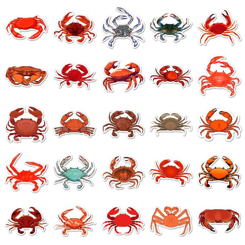 Cartoon Crab Pattern Sticker (50pcs), Self Adhesive Decor Paper, Decor Sticker for Greeting Card Water Bottle Laptop Phone