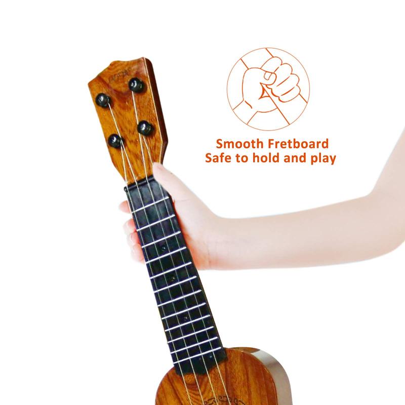 Kids Toy Ukulele, Kids Guitar Musical Toy,17 Inch 4 Steel Strings, with Pick, Kids Play Early Educational Learning Musical Instrument Gift for Preschool Children, Ages 3-6(Wooden Color) (17inch)