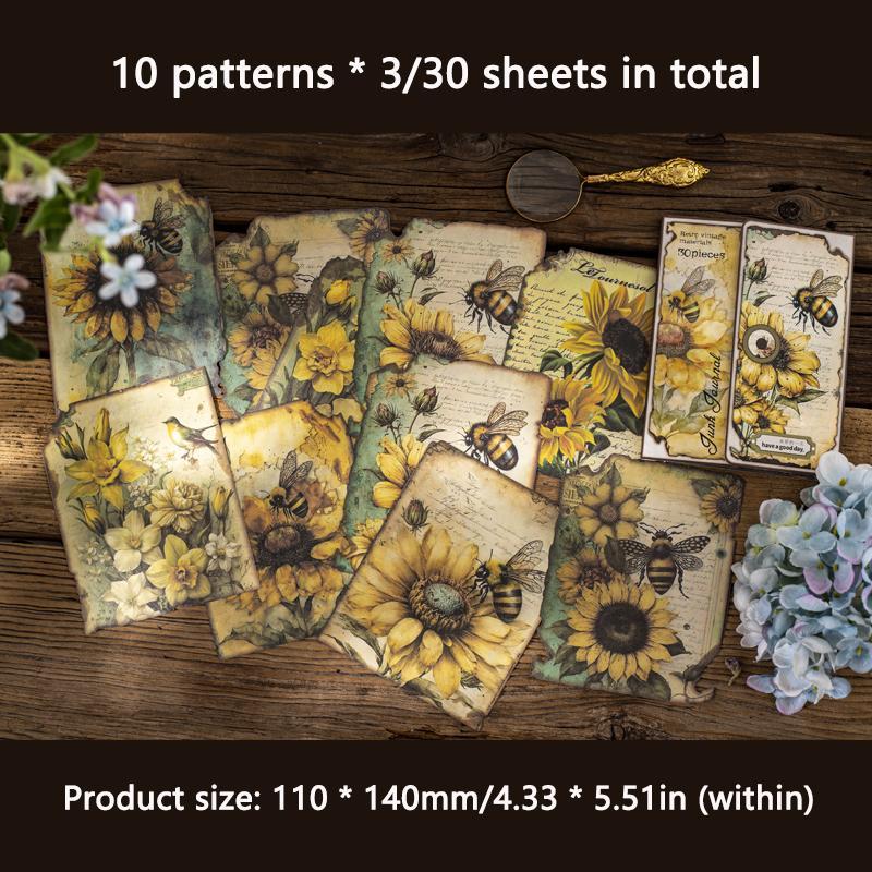 30 Sheets Random Vintage Floral Pattern Material Paper, Non-adhesive Decor Paper For DIY Scrapbooking, Greeting Card & Origami