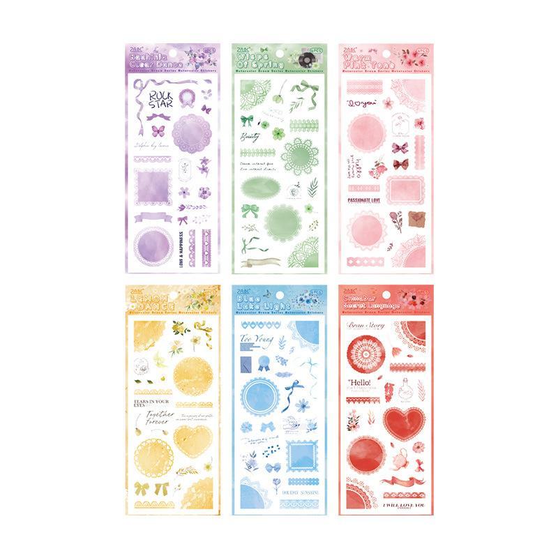 Watercolor Dream Series Sticker & Paper Set, 6 Counts set Scrapbook & Journal Making Material Paper, Decorative Sticker for Stationery & Computer Case