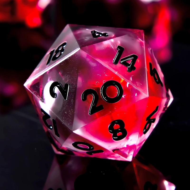 Blood Liquid Core DND Dice Set - 7-Piece Handmade Polyhedral Resin Dice with Sharp Edges for Dungeons and Dragons.