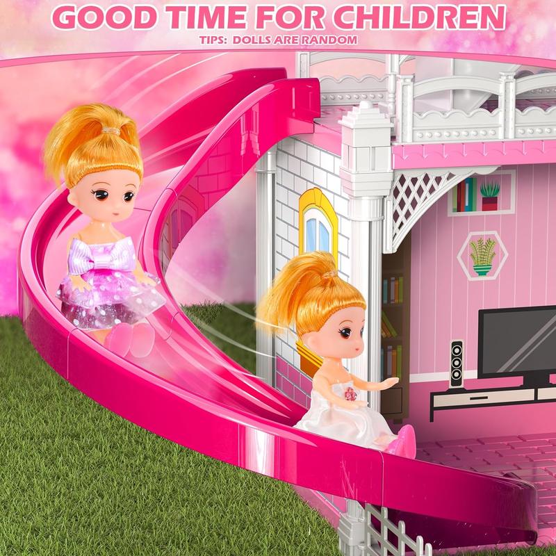 Dolls House, 4 Stories 10 Rooms Dolls House with 2 Princesses Slide Accessories, Playset Playhouse Gift, Christmas Gifts2024