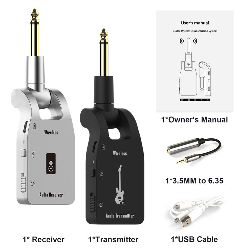 Wireless Guitar System, Rechargeable Guitar Transmitter Receiver Set for Electric Guitar Bass