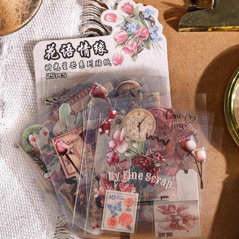 Vintage Style Sticker (25pcs pack), Scrapbooking & Journal Making Sticker, DIY Decorative Sticker For Stationery Computer Water Bottle