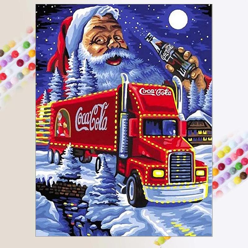 Christmas DIY Artificial Rhinestones Arts Painting Kit Without Frame, Santa Claus And Car Pattern DIY Painting, Handmade Craft Wall Art Decoration, Christmas Gift