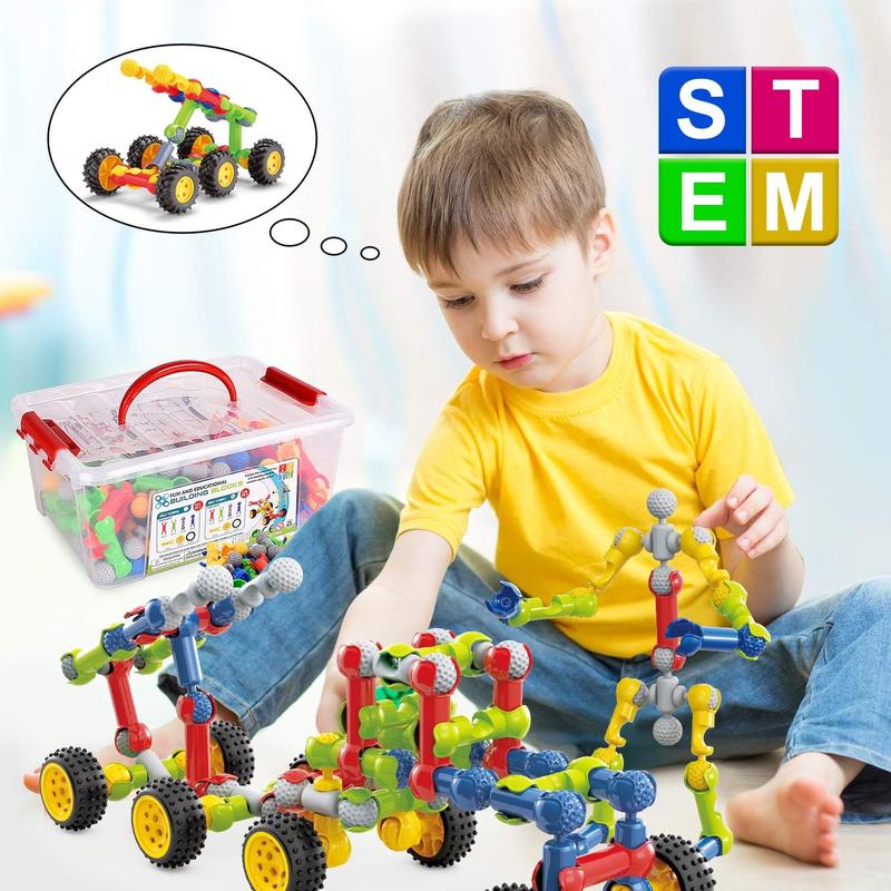 Stem Building Toys for 3 4 5 6 7 8 Year Old Boys Girls Kids,125 Pieces Building Blocks Educational Learning Toys with Large Storage Box,Ideal Christmas Birthday Gifts