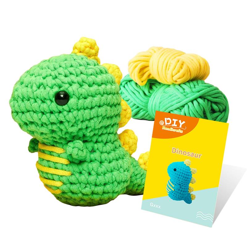 1 Set Dinosaur Pattern Crochet Kit, Including Yarn, Needle, Instructions & Random Color Tool Accessories, DIY Crochet Kit For Kids