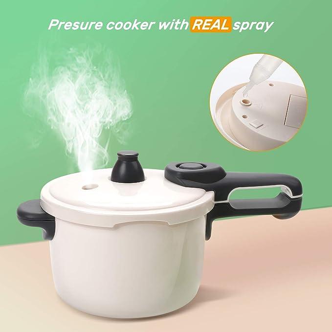 CUTE STONE Pretend Play Kitchen Toy with Cookware Steam Pressure Pot and Electronic Induction Cooktop, Cooking Utensils