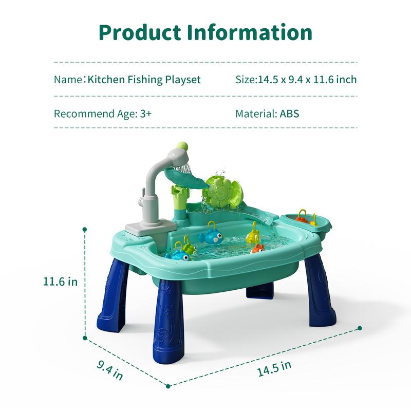 Geyiie Play Sink with Running Water for Toddlers, Includes Real Faucet, Kitchen Accessories, Fishing Toys and Waterwheel