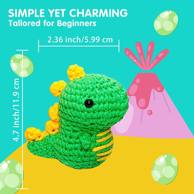 1 Set Dinosaur Pattern Crochet Kit, Including Yarn, Needle, Instructions & Random Color Tool Accessories, DIY Crochet Kit For Kids