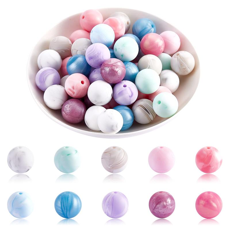 15mm Silicone Bead, 50pcs Mixed Color Loose Round Beads, DIY Jewelry Making Supplies for Necklace, Bracelet, Keychain, Phone Chain