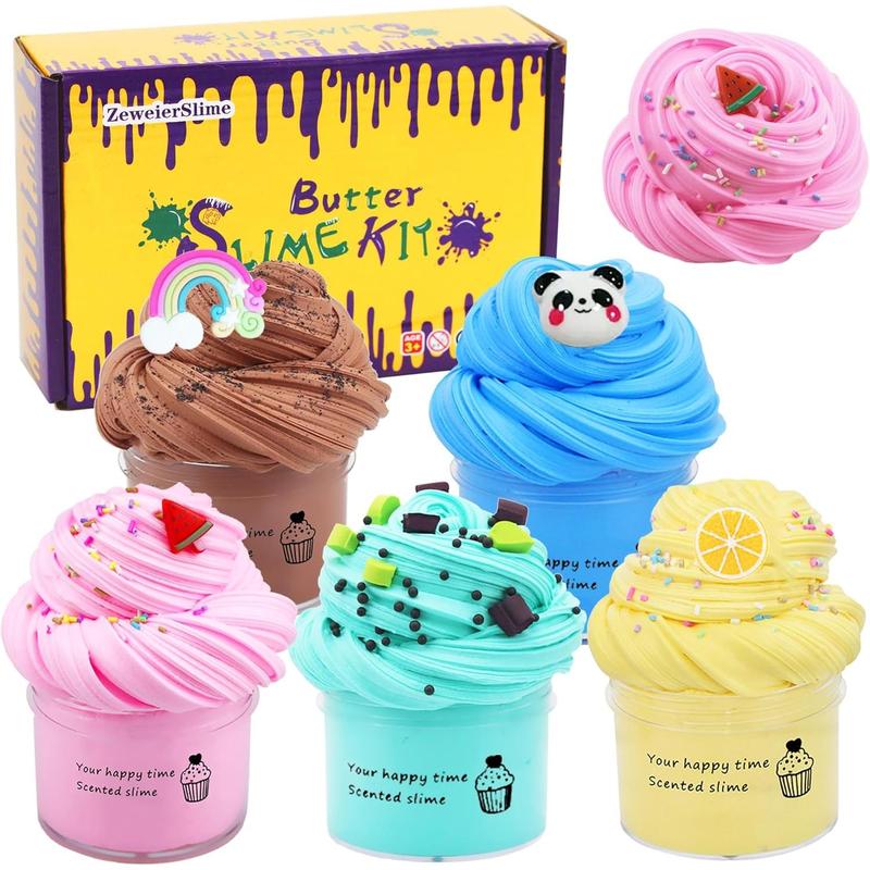 5 Pack Butter Slime Kit,Birthday Gifts for Kids,Party Favor for Girls & Boys,Non Sticky,Super Soft Sludge Toy