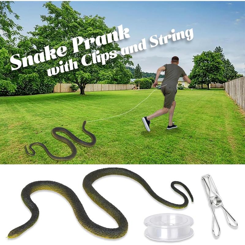 Snake Prank with String Clip, Golf Snake Prank, Rubber Fake Snake Prank with String, Rubber Snake Tricky Toy, Gag Gift (6.56 ft String, 3.9 ft Rubber Snake)