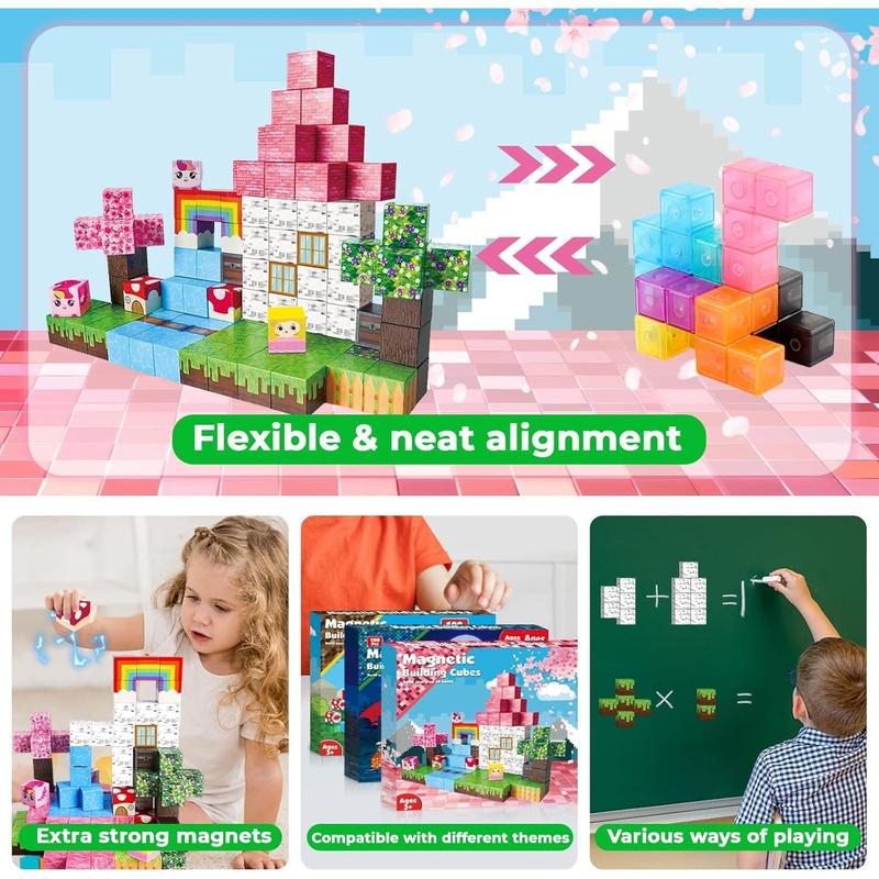 Magnetic Blocks - 100PCS Magnetic Building Blocks Unicorn World Magnets Cubes - Magnetic Toys for Montessori Christmas Birthday Gifts - STEM Sensory Toys for 4 5 6 7 8 9 10 Year Old Girl