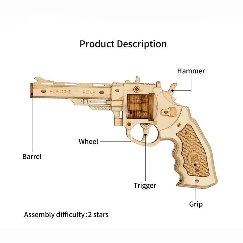 Robotime ROKR 3D Multi-Player Revolver Wooden Puzzle - Intricately Crafted DIY Building Toy with 3D Wood Targets - Unique Gift foe children LQ401