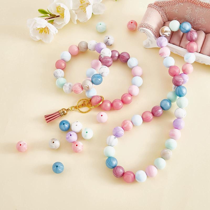 15mm Silicone Bead, 50pcs Mixed Color Loose Round Beads, DIY Jewelry Making Supplies for Necklace, Bracelet, Keychain, Phone Chain