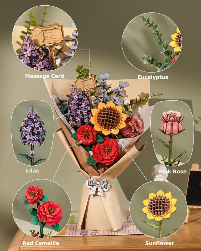 DIY Wooden Flower Bouquet 3D Wooden Puzzle