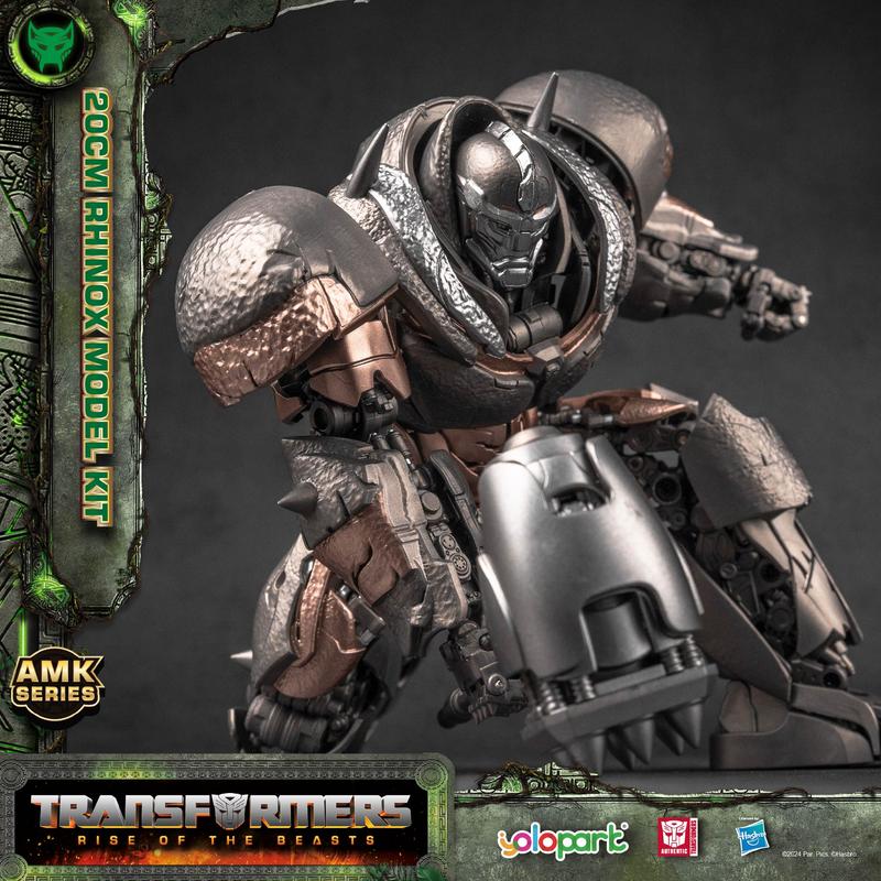 Transformers Toys: Rhinox Action Figure (with Optimus Prime's Weapon) - Rise of the Beasts - 7.87 Inch Pre-assembled Model Kit from the YOLOPARK AMK Series