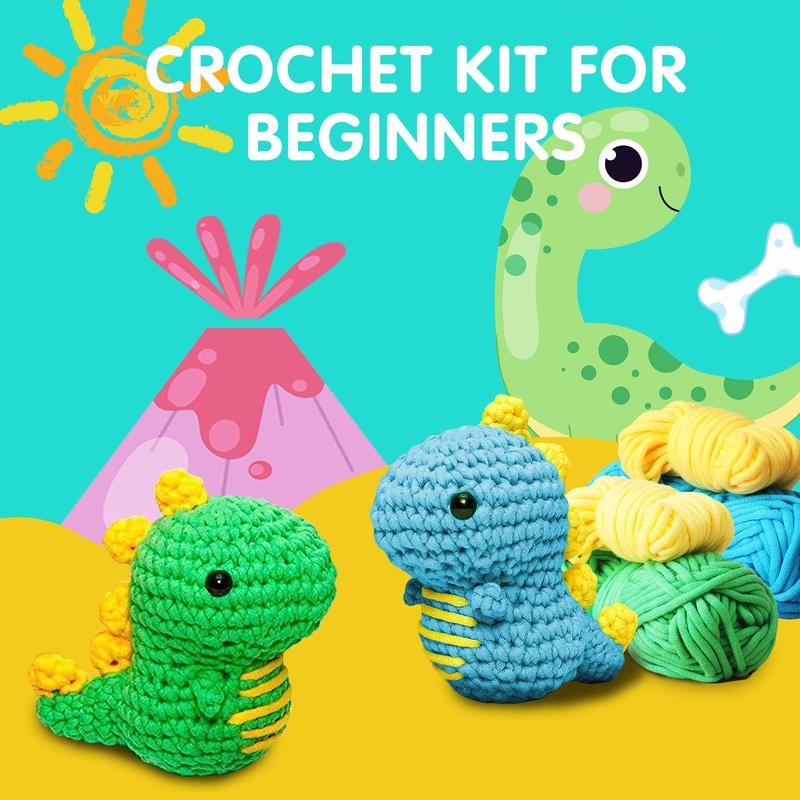 1 Set Dinosaur Pattern Crochet Kit, Including Yarn, Needle, Instructions & Random Color Tool Accessories, DIY Crochet Kit For Kids