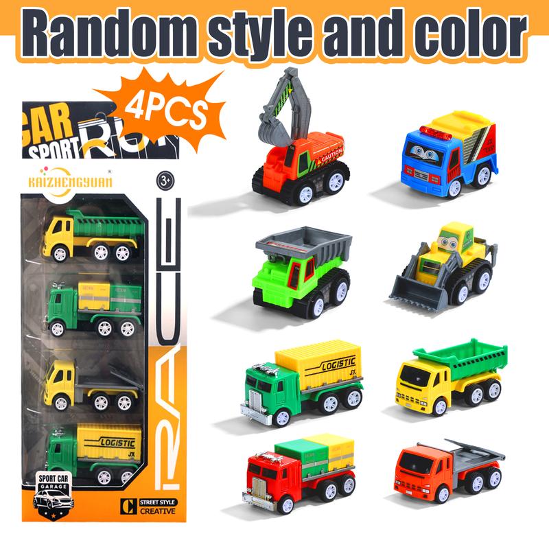 4 PCS Pull Back Car, Construction Truck Vehicle Playset Educational Pretend Play Party Favors(Styles May Vary)