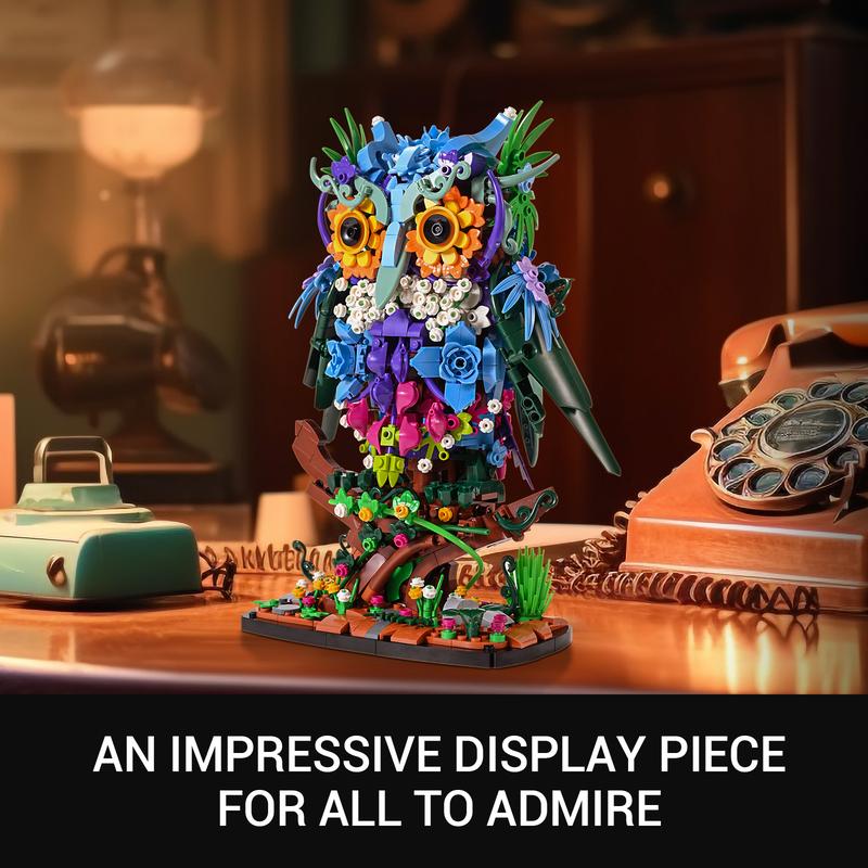 Sillbird Owl Animal Flowers Building Toy Set, MOC Floral Collectible Model for Home Decor or Office Art, Halloween Christmas Birthday Creative Gifts for Adults or Teens Kids 8+, New 2024 (1193 Pieces)