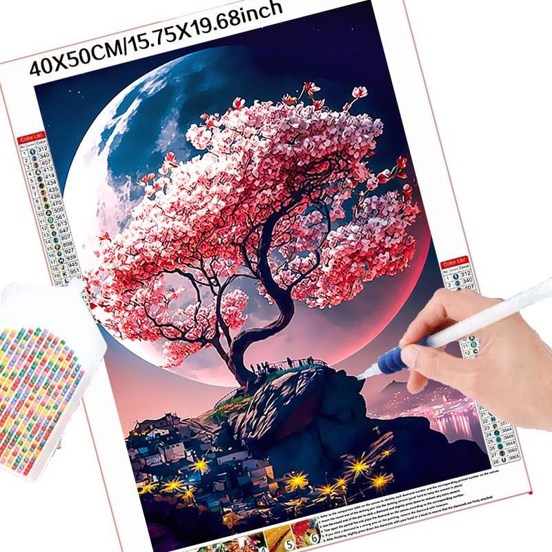 5D DIY Diamond Arts Colorful Painting Kit, Sakura Tree Pattern Diamond Arts Colorful Painting without Frame, DIY Decor Painting for Bedroom