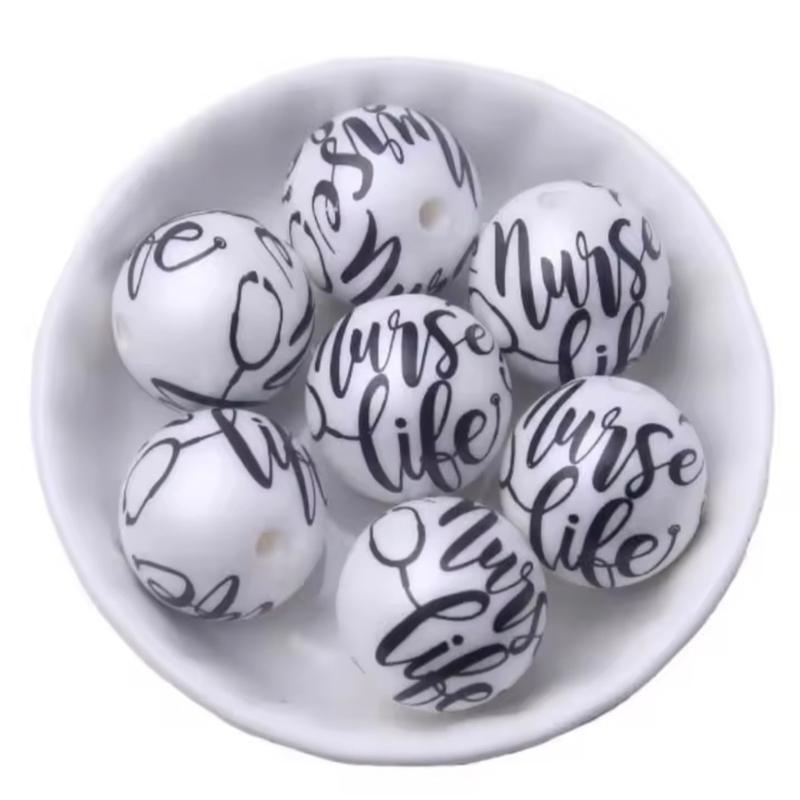 Nurse Life Print 20mm Chunky Acrylic Bead Set of 5