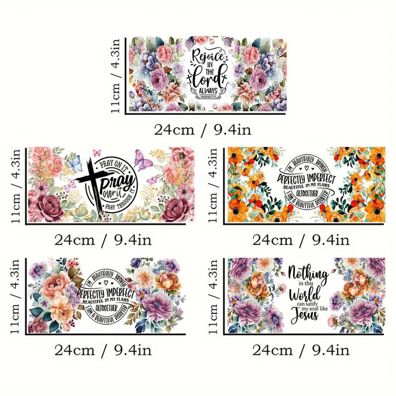 Floral Pattern Sticker (5pcs), Waterproof Self Adhesive Decor Paper, DIY Decals for Water Bottle, Laptop, Phone Case, Scrapbooking, Journal Making