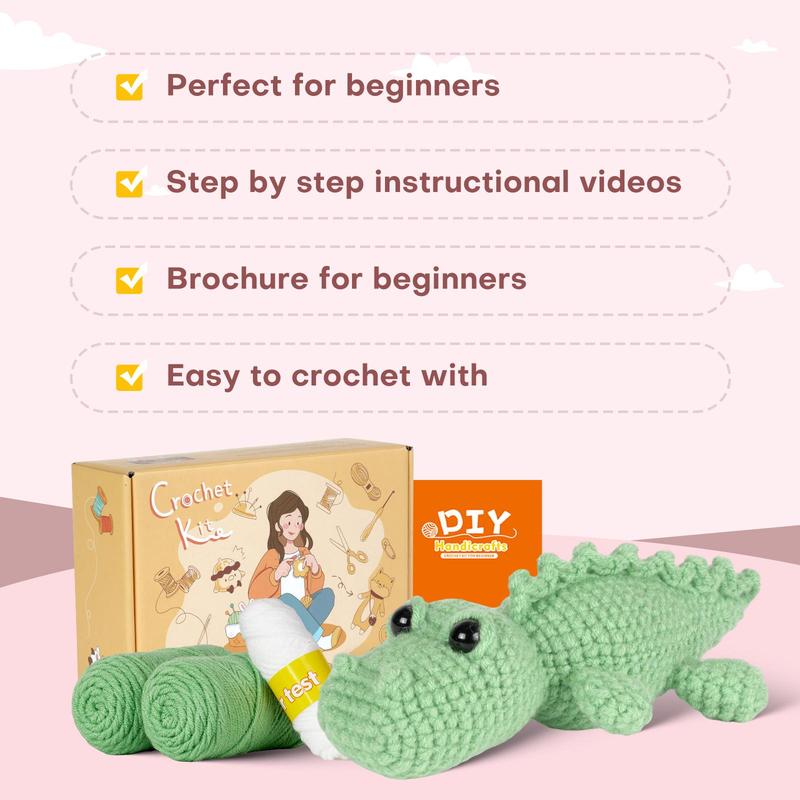 Crochet Starter Kit, 2 Counts set Cute Crocodile Design Crochet Kit, DIY Handmade Lover Starter Kit with Step-by-step English Video Tutorials