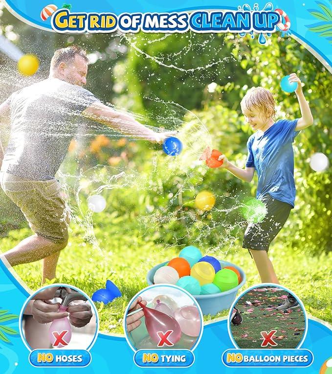 Fushigi ball children adults reusable water balloons, refillable water balloons Summer water toys Quick fill self-sealing silicone water balloons Outdoor pool toys Boys and girls with net bags summer water play partners