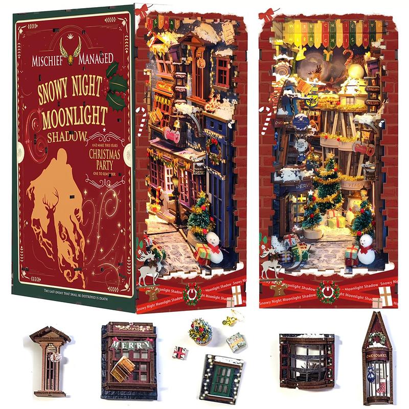 Festival Book Corner Kit, DIY Miniature House Kit with Music, Wooden Puzzle Kit, Book Corner Decoration, Suitable for Teenager Women Puzzle Lovers